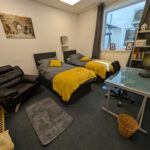 Ground Floor Rear Double Twin Beds with desk, monitor and reading chair