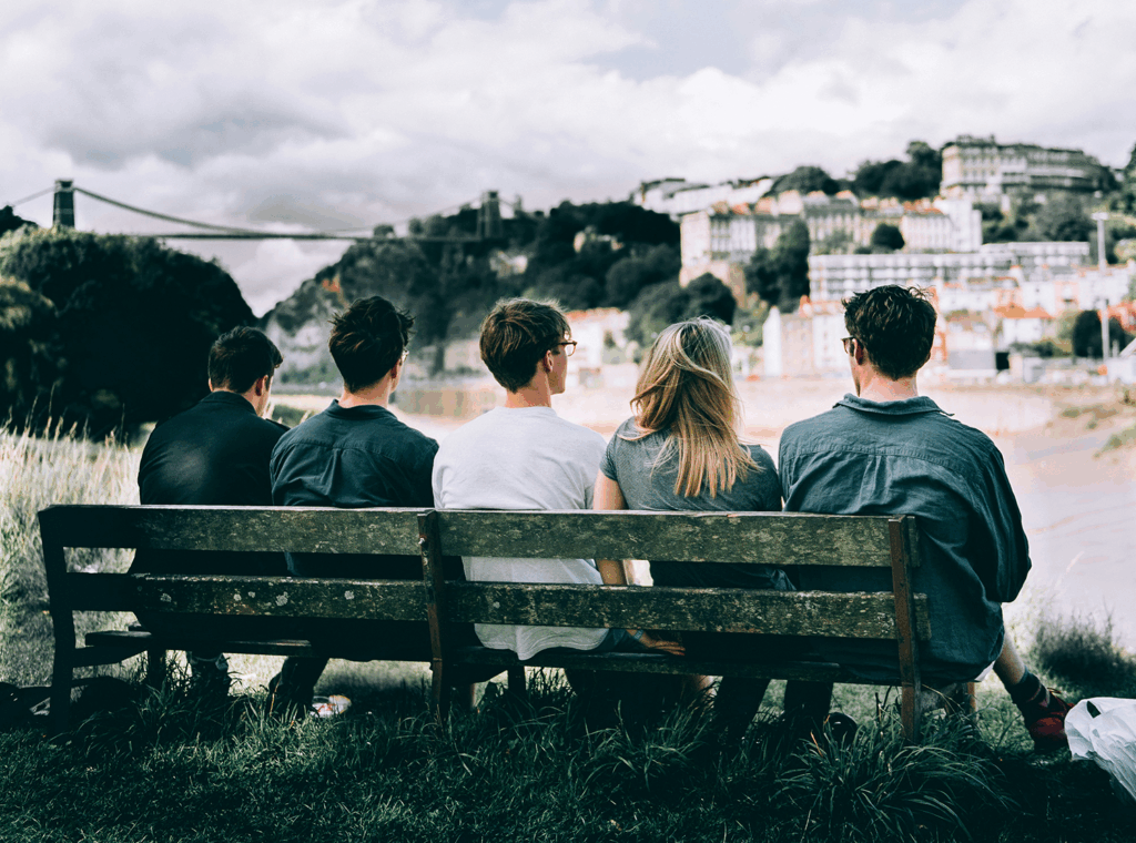 Office team looking over the city